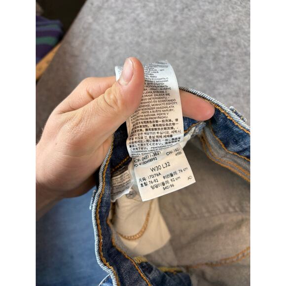 Levis 511 Denim Slim Fit Straight Jeans Mens 32x31 Blue Red Tab Faded Streetwear - Picture 7 of 8